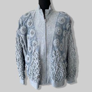 Vintage Lim's Pure Silk Embellished Denim Bomber Jacket